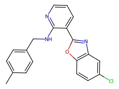 3-(5-chloro-1,3-benzoxazol-2-yl)-N-[(4-methylphenyl)methyl]pyridin-2-amine structure