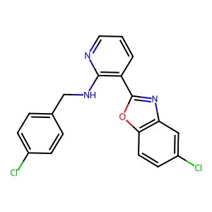 3-(5-chloro-1,3-benzoxazol-2-yl)-N-[(4-chlorophenyl)methyl]pyridin-2-amine structure
