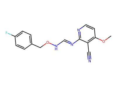 N-(3-cyano-4-methoxy-2-pyridinyl)-N'-[(4-fluorobenzyl)oxy]iminoformamide structure