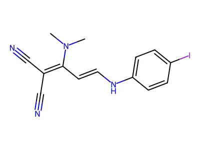 2-[(E)-1-(dimethylamino)-3-(4-iodoanilino)prop-2-enylidene]propanedinitrile structure