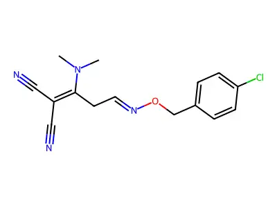 2-[3-{[(4-chlorobenzyl)oxy]imino}-1-(dimethylamino)propylidene]malononitrile structure