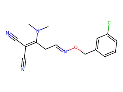 2-[3-{[(3-chlorobenzyl)oxy]imino}-1-(dimethylamino)propylidene]malononitrile structure