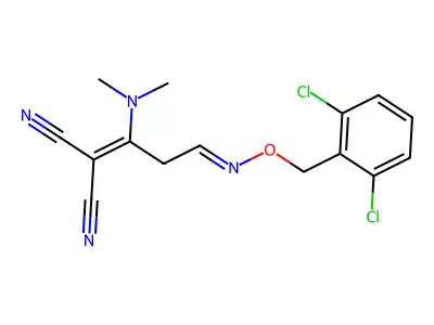 2-[3-{[(2,6-dichlorobenzyl)oxy]imino}-1-(dimethylamino)propylidene]malononitrile structure