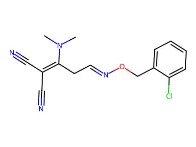 2-[3-{[(2-chlorobenzyl)oxy]imino}-1-(dimethylamino)propylidene]malononitrile structure