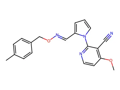 4-methoxy-2-[2-({[(4-methylbenzyl)oxy]imino}methyl)-1H-pyrrol-1-yl]nicotinonitrile structure