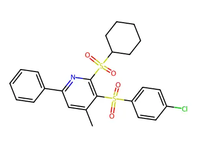 4-Chlorophenyl 2-(cyclohexylsulfonyl)-4-methyl-6-phenyl-3-pyridinyl sulfone structure