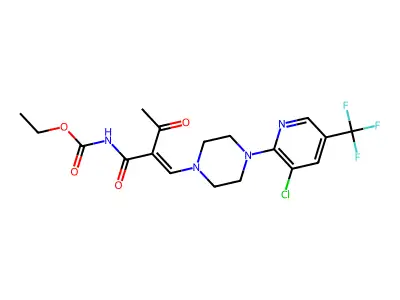 ethyl N-(2-acetyl-3-{4-[3-chloro-5-(trifluoromethyl)-2-pyridinyl]piperazino}acryloyl)carbamate structure