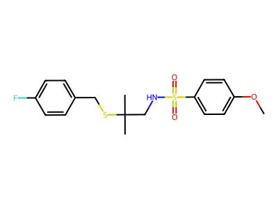 N-{2-[(4-fluorobenzyl)sulfanyl]-2-methylpropyl}-4-methoxybenzenesulfonamide structure