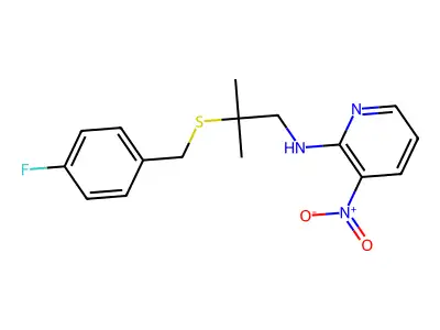 N-{2-[(4-fluorobenzyl)sulfanyl]-2-methylpropyl}-3-nitro-2-pyridinamine structure