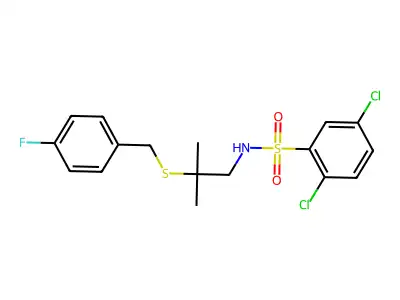 2,5-dichloro-N-{2-[(4-fluorobenzyl)sulfanyl]-2-methylpropyl}benzenesulfonamide structure