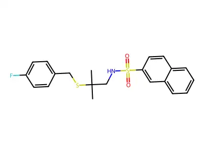 N-{2-[(4-fluorobenzyl)sulfanyl]-2-methylpropyl}-2-naphthalenesulfonamide structure