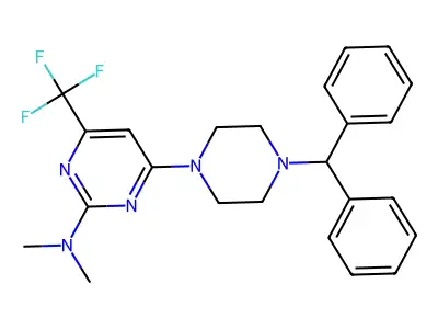 4-(4-benzhydrylpiperazino)-N,N-dimethyl-6-(trifluoromethyl)-2-pyrimidinamine structure