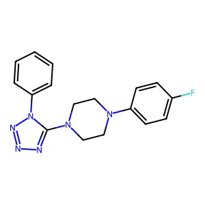 1-(4-fluorophenyl)-4-(1-phenyl-1H-1,2,3,4-tetrazol-5-yl)piperazine structure