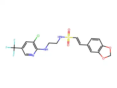 (E)-2-(1,3-benzodioxol-5-yl)-N-(2-{[3-chloro-5-(trifluoromethyl)-2-pyridinyl]amino}ethyl)-1-ethenesulfonamide structure
