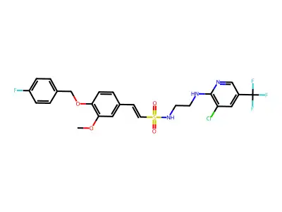 (E)-N-(2-{[3-chloro-5-(trifluoromethyl)-2-pyridinyl]amino}ethyl)-2-{4-[(4-fluorobenzyl)oxy]-3-methoxyphenyl}-1-ethenesulfonamide structure