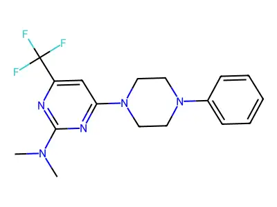 N,N-dimethyl-4-(4-phenylpiperazin-1-yl)-6-(trifluoromethyl)pyrimidin-2-amine structure