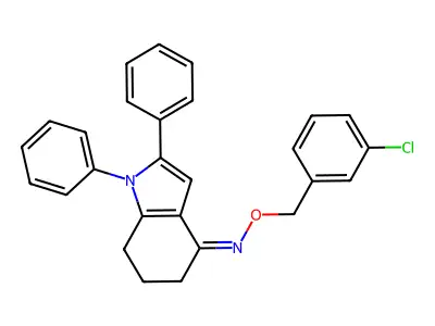 N-[(3-chlorophenyl)methoxy]-1,2-diphenyl-6,7-dihydro-5H-indol-4-imine structure