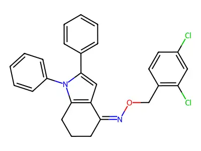 N-[(2,4-dichlorophenyl)methoxy]-1,2-diphenyl-6,7-dihydro-5H-indol-4-imine structure