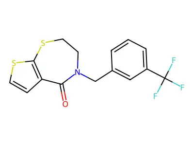 4-[3-(trifluoromethyl)benzyl]-3,4-dihydrothieno[3,2-f][1,4]thiazepin-5(2H)-one structure