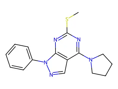 methyl 1-phenyl-4-(1-pyrrolidinyl)-1H-pyrazolo[3,4-d]pyrimidin-6-yl sulfide structure