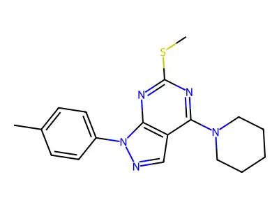 1-(4-methylphenyl)-6-(methylsulfanyl)-4-piperidino-1H-pyrazolo[3,4-d]pyrimidine structure