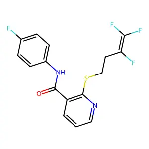 N-(4-fluorophenyl)-2-[(3,4,4-trifluoro-3-butenyl)sulfanyl]nicotinamide structure
