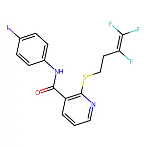 N-(4-iodophenyl)-2-[(3,4,4-trifluoro-3-butenyl)sulfanyl]nicotinamide structure