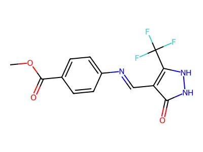 methyl 4-({[5-oxo-3-(trifluoromethyl)-1,5-dihydro-4H-pyrazol-4-yliden]methyl}amino)benzenecarboxylate structure