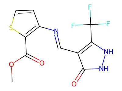 methyl 3-({[5-oxo-3-(trifluoromethyl)-1,5-dihydro-4H-pyrazol-4-yliden]methyl}amino)-2-thiophenecarboxylate structure
