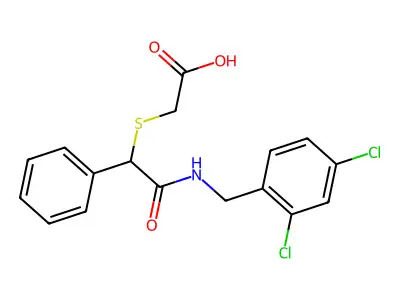 2-({2-[(2,4-Dichlorobenzyl)amino]-2-oxo-1-phenylethyl}sulfanyl)acetic acid structure