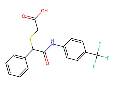 2-({2-Oxo-1-phenyl-2-[4-(trifluoromethyl)anilino]ethyl}sulfanyl)acetic acid structure