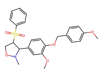 3-{3-methoxy-4-[(4-methoxybenzyl)oxy]phenyl}-2-methyl-4-(phenylsulfonyl)tetrahydroisoxazole structure