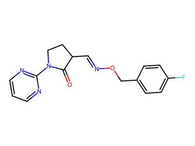 3-[(4-Fluorophenyl)methoxyiminomethyl]-1-pyrimidin-2-ylpyrrolidin-2-one structure