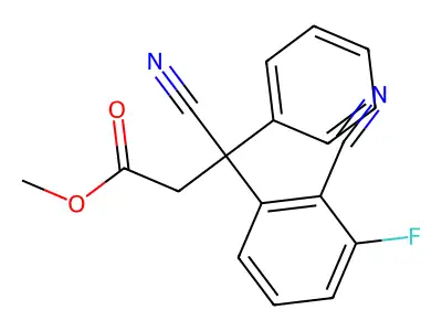 Methyl 3-cyano-3-(2-cyano-3-fluorophenyl)-3-phenylpropanoate structure