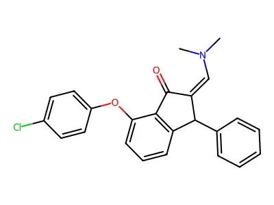 7-(4-chlorophenoxy)-2-(dimethylaminomethylidene)-3-phenyl-3H-inden-1-one structure