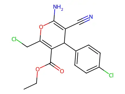 ethyl 6-amino-2-(chloromethyl)-4-(4-chlorophenyl)-5-cyano-4H-pyran-3-carboxylate structure
