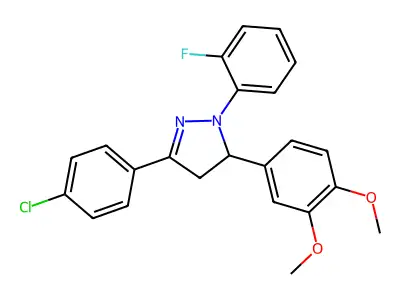 5-(4-chlorophenyl)-3-(3,4-dimethoxyphenyl)-2-(2-fluorophenyl)-3,4-dihydropyrazole structure