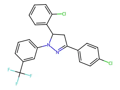 3-(2-chlorophenyl)-5-(4-chlorophenyl)-2-[3-(trifluoromethyl)phenyl]-3,4-dihydropyrazole structure