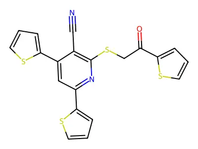 2-((2-Oxo-2-(thiophen-2-yl)ethyl)thio)-4,6-di(thiophen-2-yl)nicotinonitrile structure