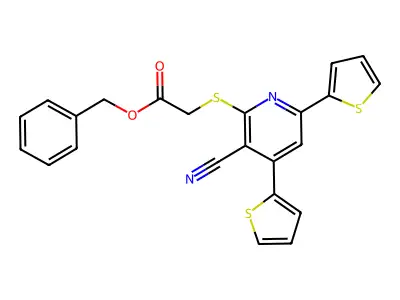 Phenylmethyl 2-[(3-cyano-4,6-di-2-thienyl-2-pyridinyl)thio]acetate structure