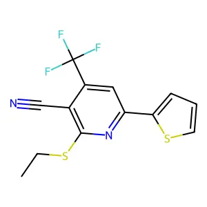 2-Ethylsulfanyl-6-thiophen-2-yl-4-(trifluoromethyl)pyridine-3-carbonitrile structure