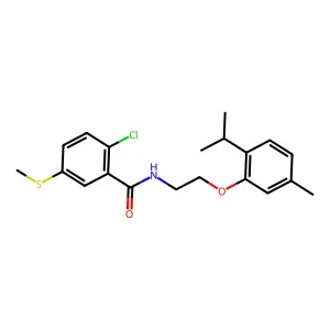2-chloro-N-[2-(5-methyl-2-propan-2-ylphenoxy)ethyl]-5-methylsulfanylbenzamide structure