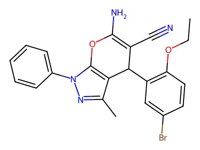 6-amino-4-(5-bromo-2-ethoxyphenyl)-3-methyl-1-phenyl-1,4-dihydropyrano[2,3-c]pyrazole-5-carbonitrile structure