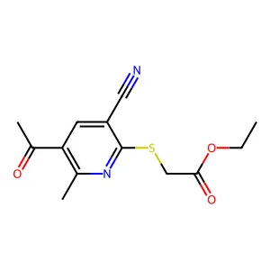 2-[(5-Acetyl-3-cyano-6-methyl-2-pyridinyl)thio]acetic acid ethyl ester structure