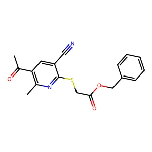 Benzyl [(5-acetyl-3-cyano-6-methylpyridin-2-yl)sulfanyl]acetate structure