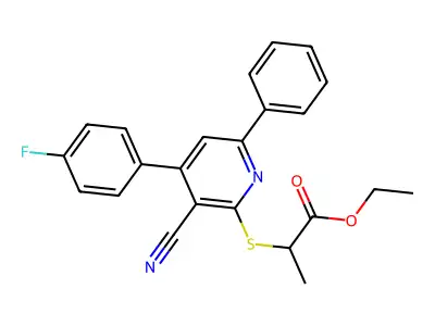 Ethyl 2-{[3-cyano-4-(4-fluorophenyl)-6-phenylpyridin-2-yl]sulfanyl}propanoate structure