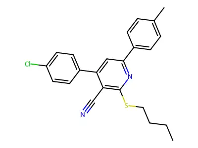 2-(Butylthio)-4-(4-chlorophenyl)-6-(p-tolyl)nicotinonitrile structure