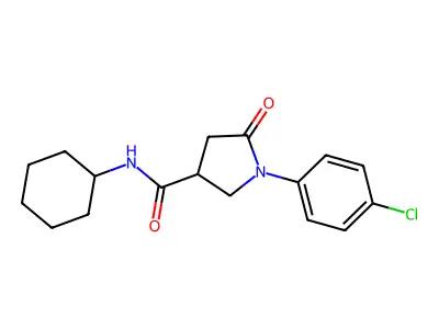 1-(4-chlorophenyl)-N-cyclohexyl-5-oxopyrrolidine-3-carboxamide structure