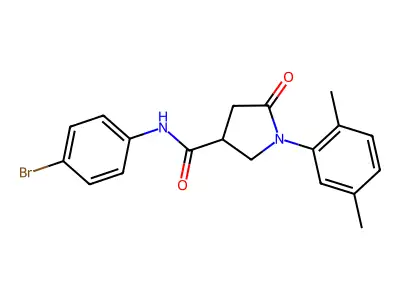 N-(4-bromophenyl)-1-(2,5-dimethylphenyl)-5-oxopyrrolidine-3-carboxamide structure