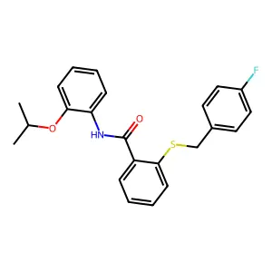 2-[(4-fluorophenyl)methylsulfanyl]-N-(2-propan-2-yloxyphenyl)benzamide structure